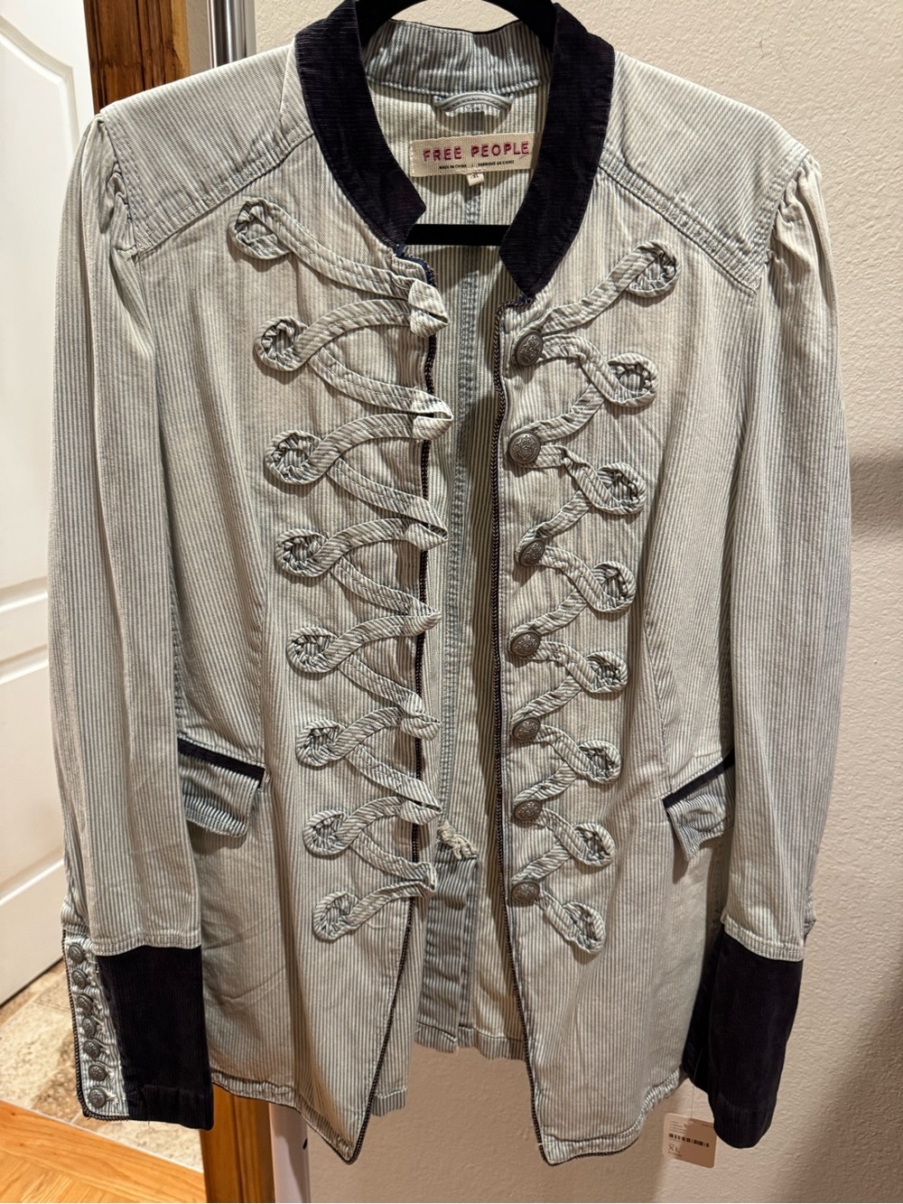 NWT $198 FREE PEOPLE Railroad Stripe Military Jacket! Sz XL - Picture 6 of 11